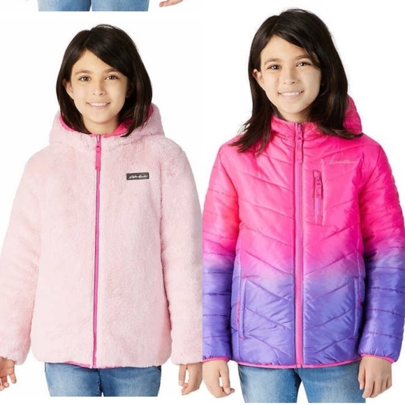 Eddie Bauer Girls Ombré Faux Fur Reversible Jacket - Picture 1 of 13